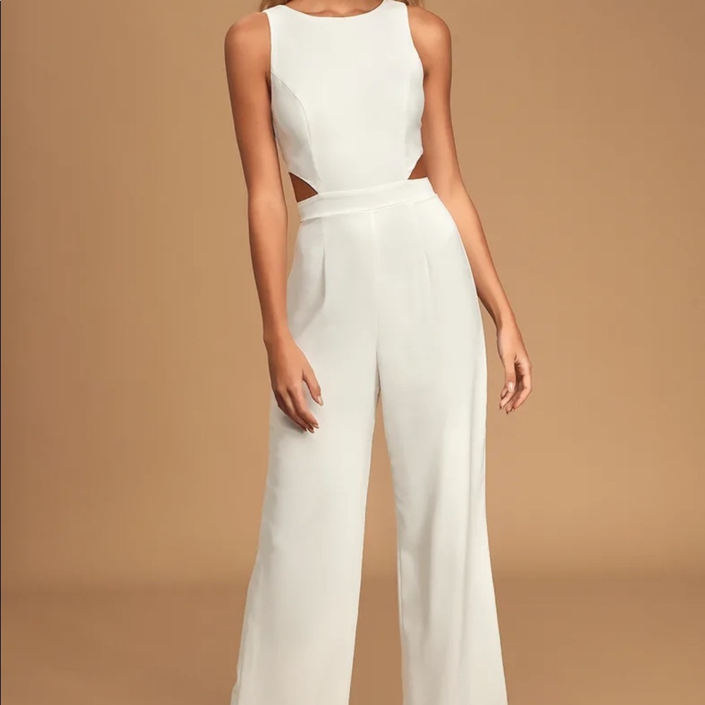 Lulu’s Moments to Remember White Sleeveless Wide-Leg Cutout Jumpsuit, size S